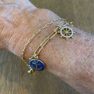 J Crew Nautical Charm Bracelet Sailing Gold Double Strand
